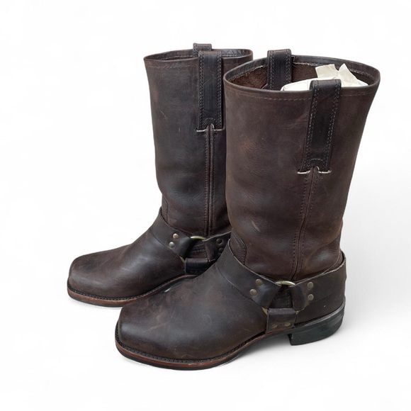 Frye Rugged Brown Leather Harness Biker Boots